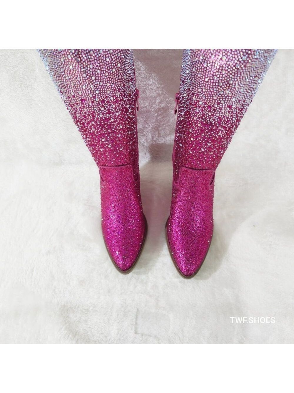 Posh Wild Ones Fuchsia Ombre Rhinestone Western Cowgirl Knee Boots Hot Pink - Picture 11 of 17